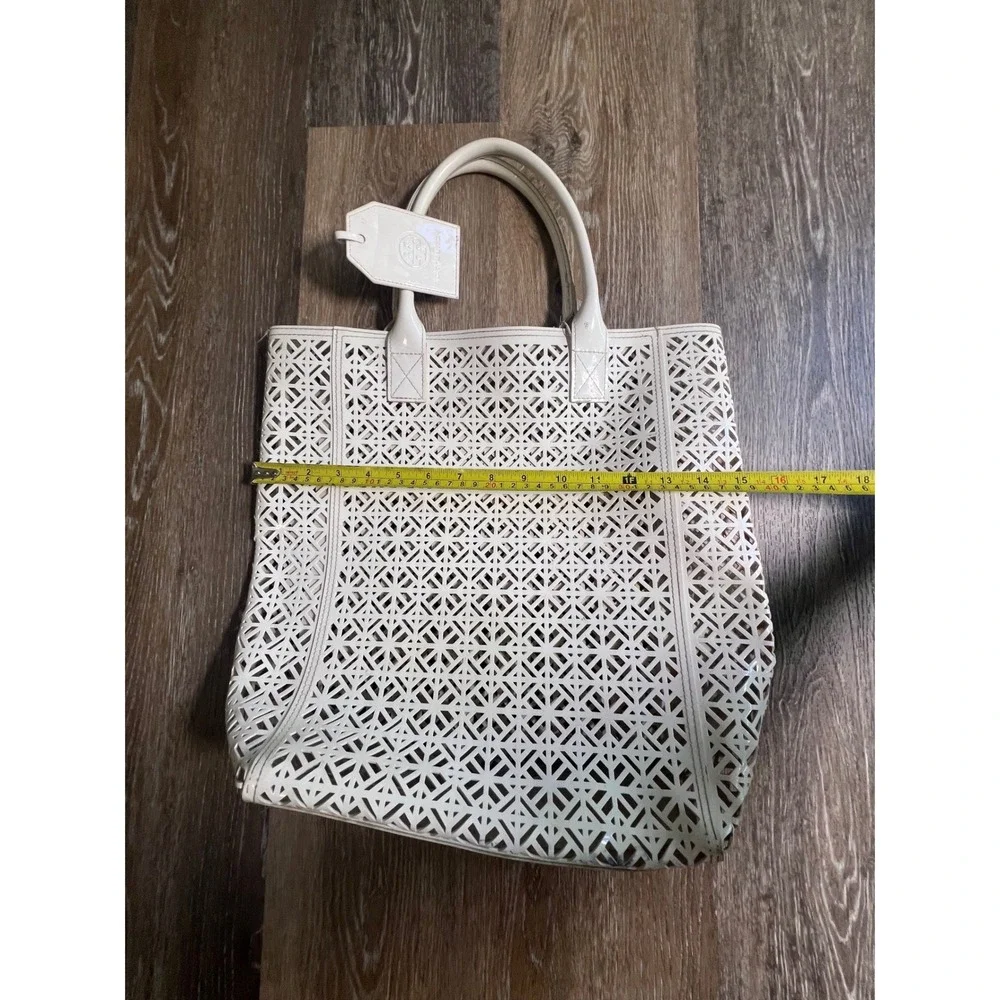 Tory Burch Cream Laser-Cut Leather Tote